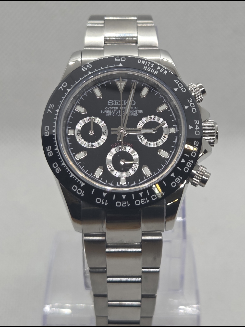 Custom Seiko Mod VK63 Daytona Chronograph Reverse Panda Dial